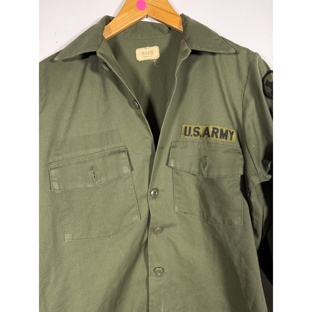 Vintage US Army Utility Shirt OG-507 81st Infantry Wildcat Patch 15.5 x 35 1981